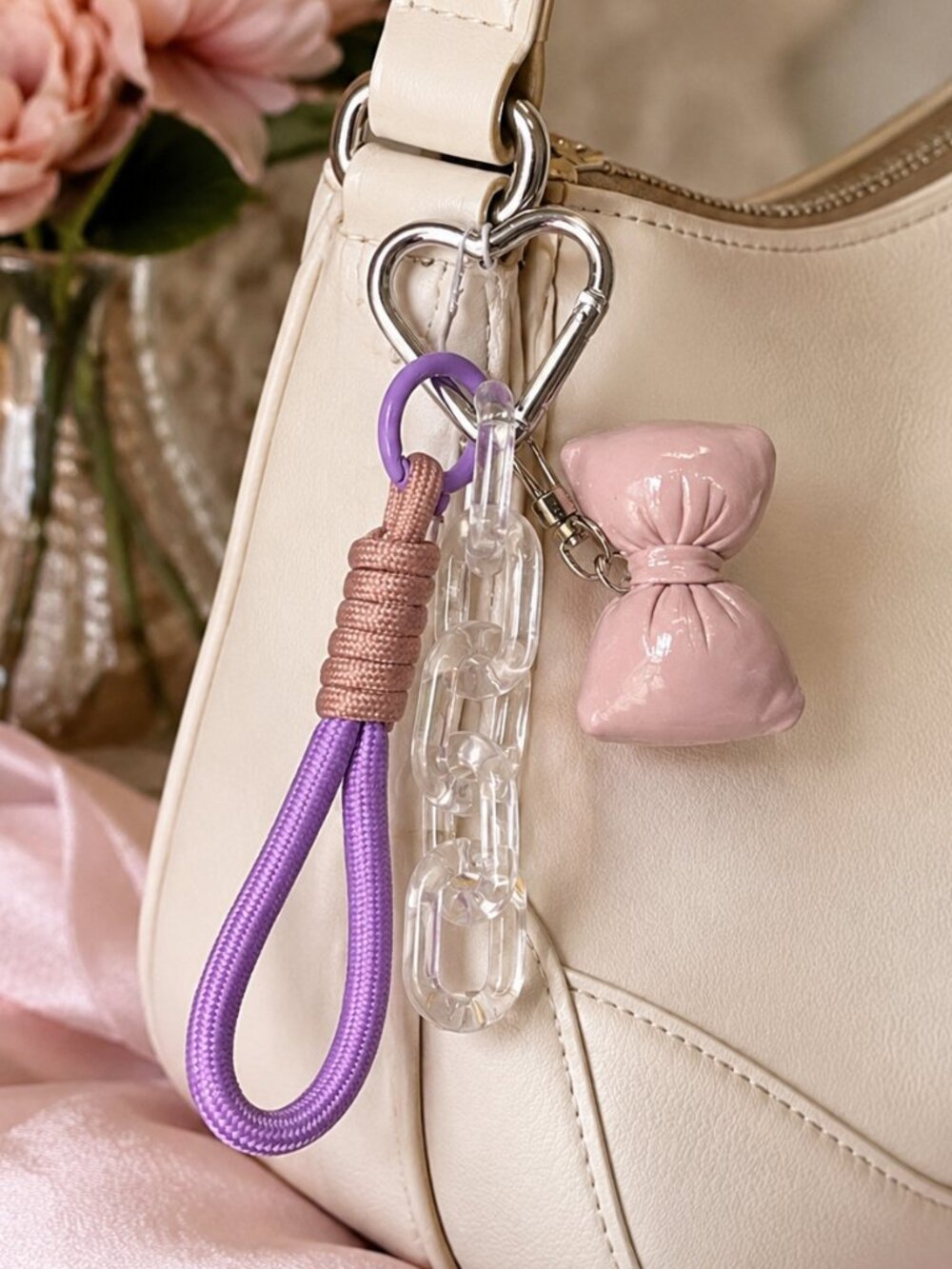 Emberly Heart Carabiner Bag Charm Multi-Charm Keychain NWT Lavender Pink
